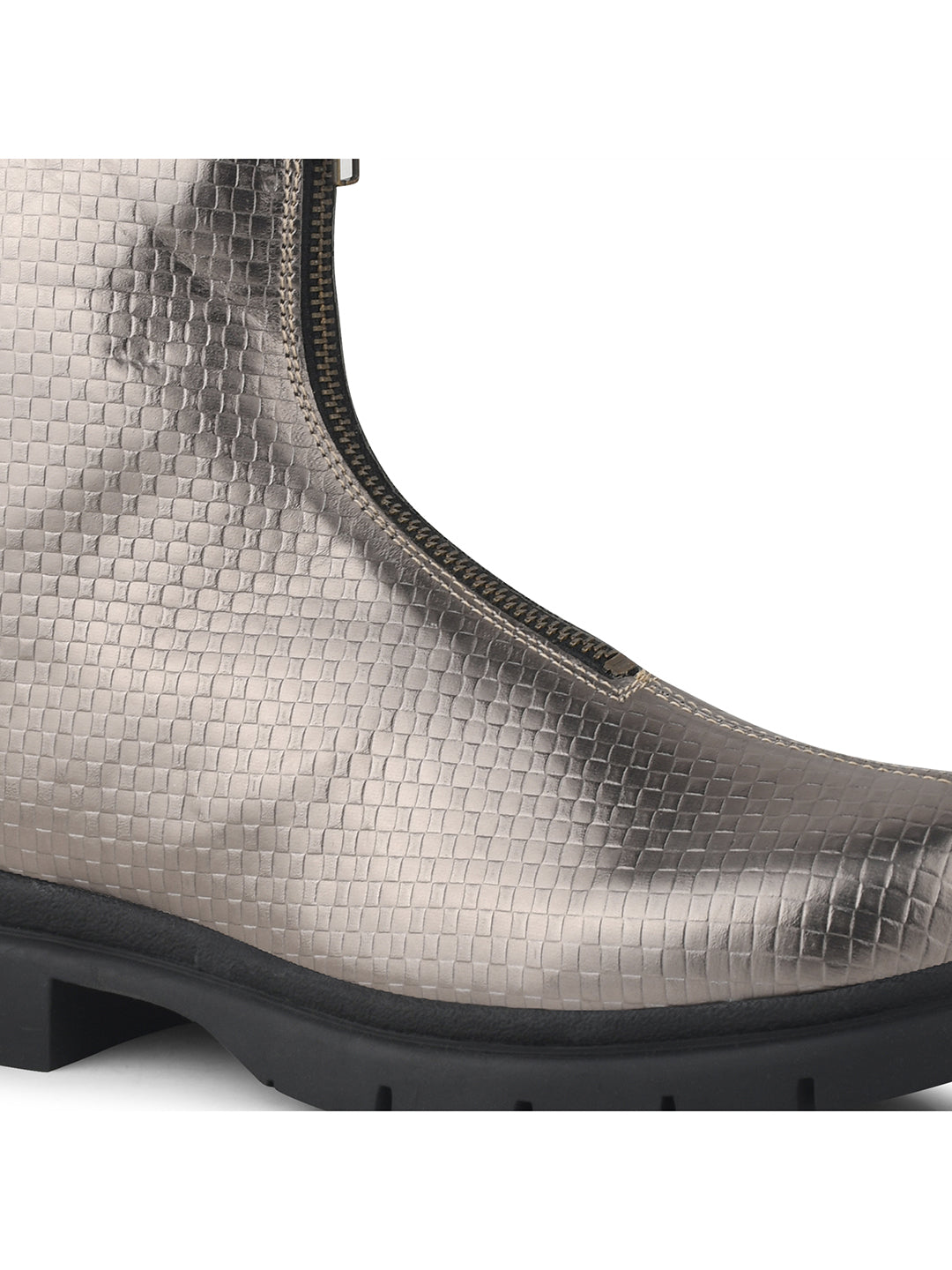 Women Grey Front Zip Boots