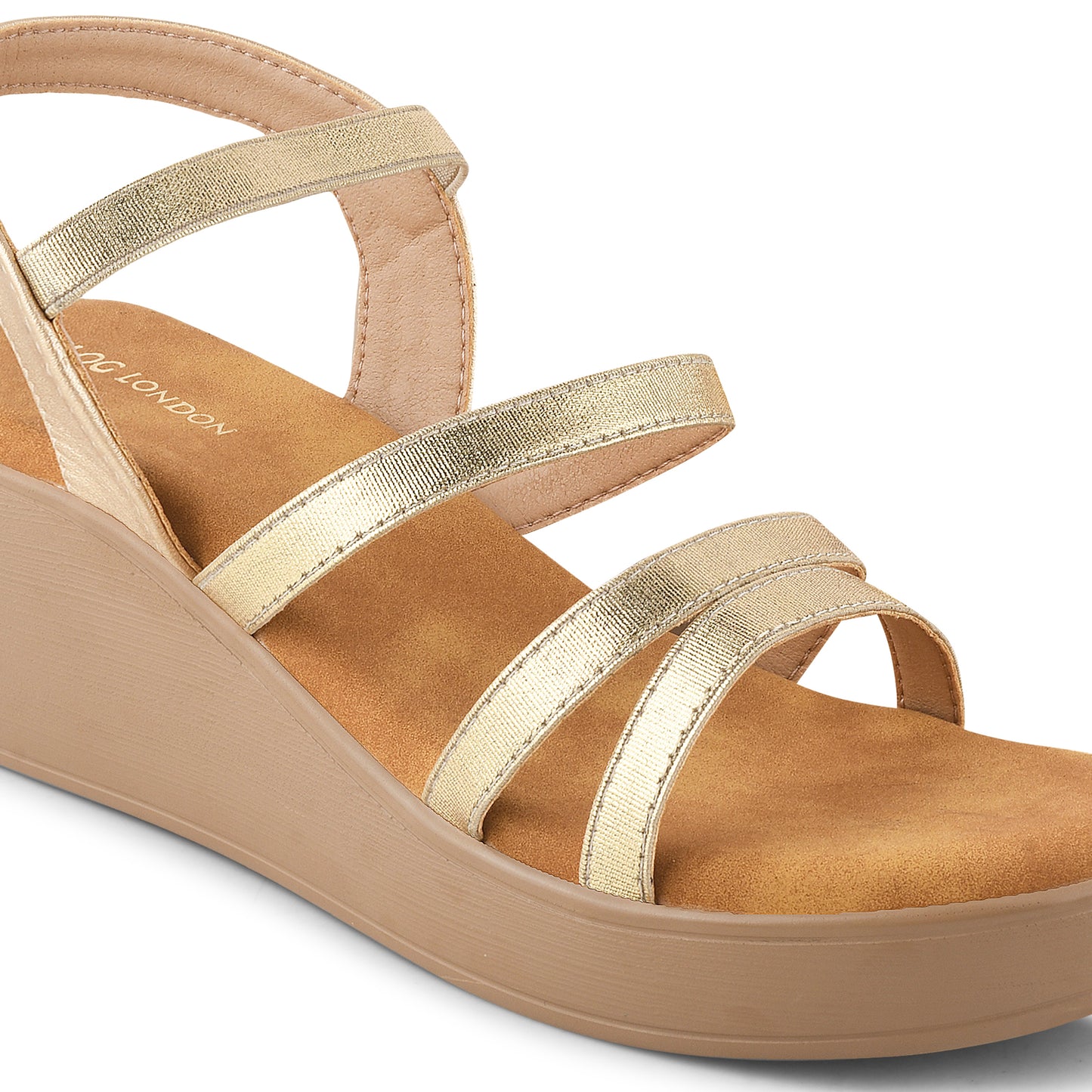 Women Gold Wedges Heeled Sandals