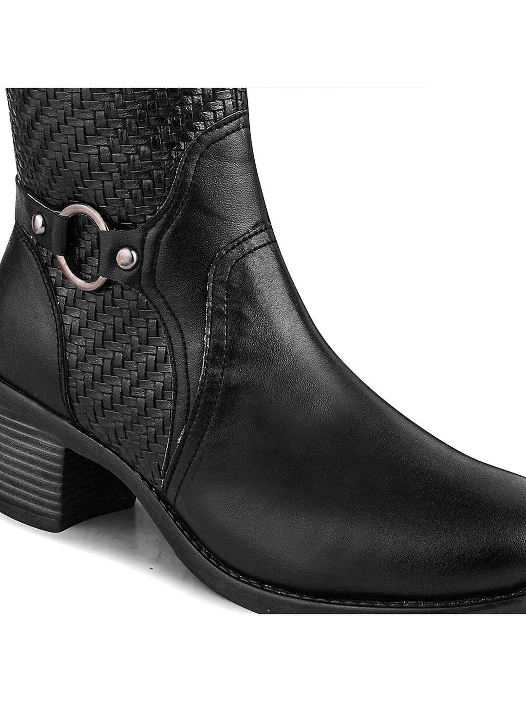Women Black Ankle Length Side Zipper Boots