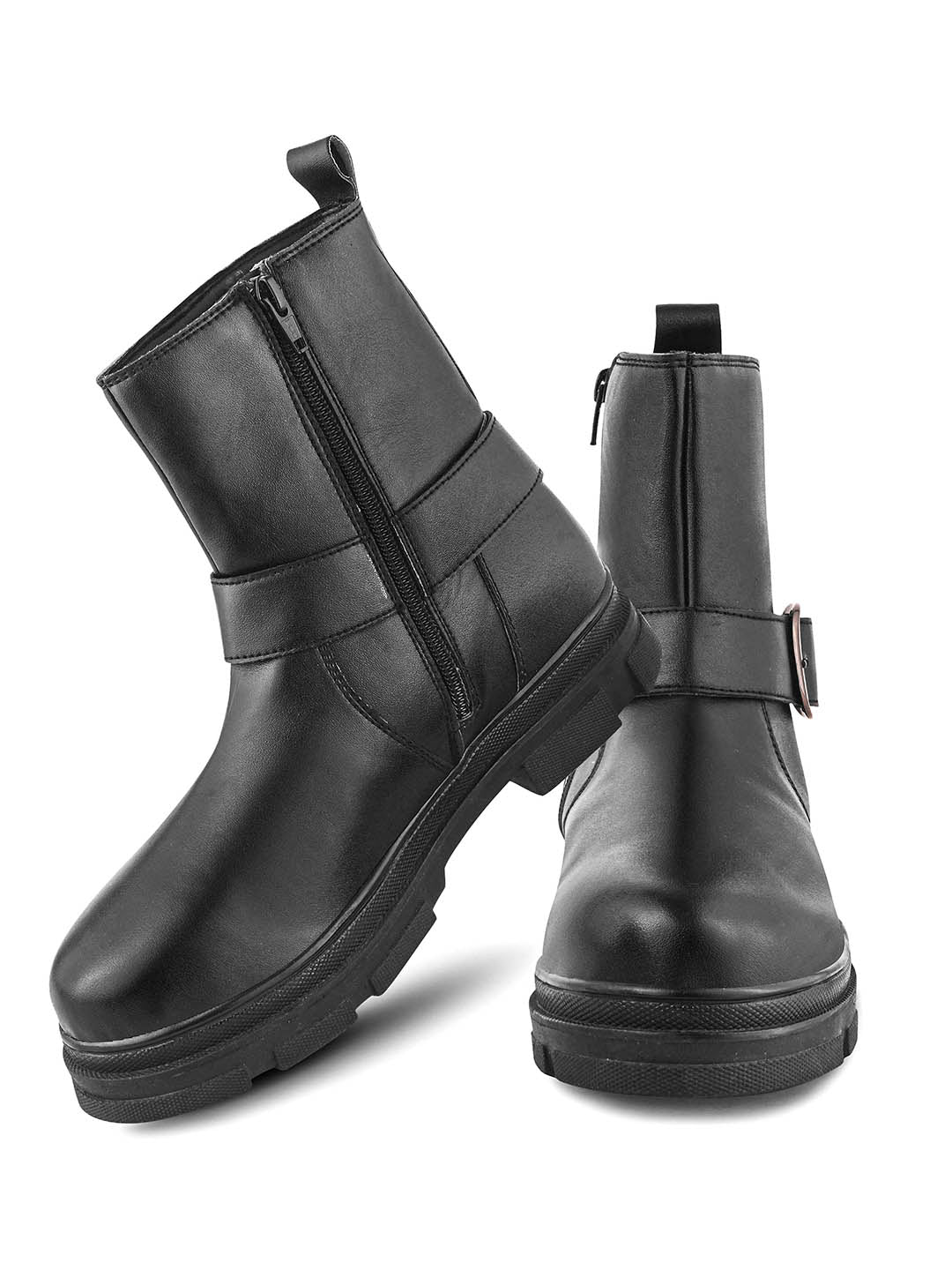 Women Black Block Heeled Boots