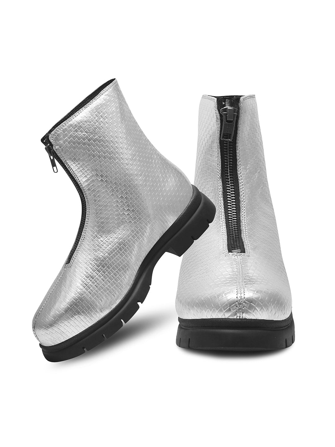 Women Grey Front Zip Boots