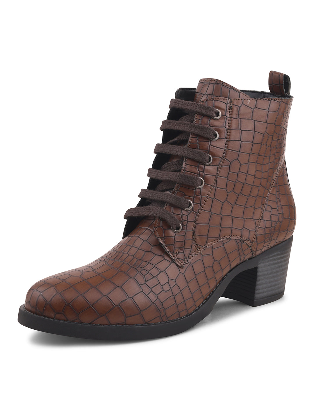 Women Black Lace-up-Ankle Boots