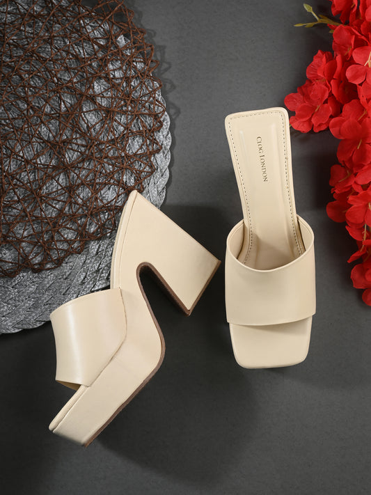 Women Cream Casual Heels Sandals