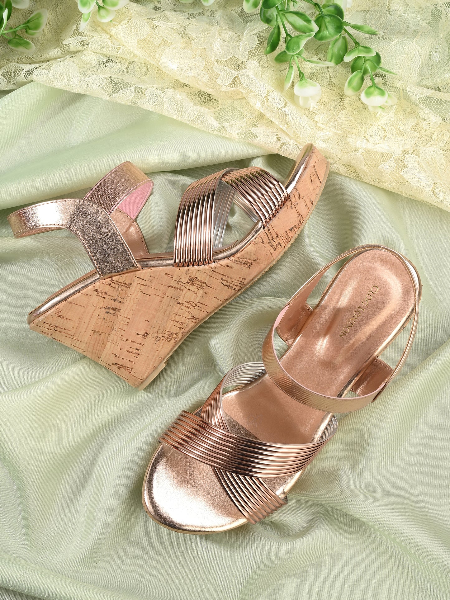 Women Copper Open Toe Wedge Heeled Sandals