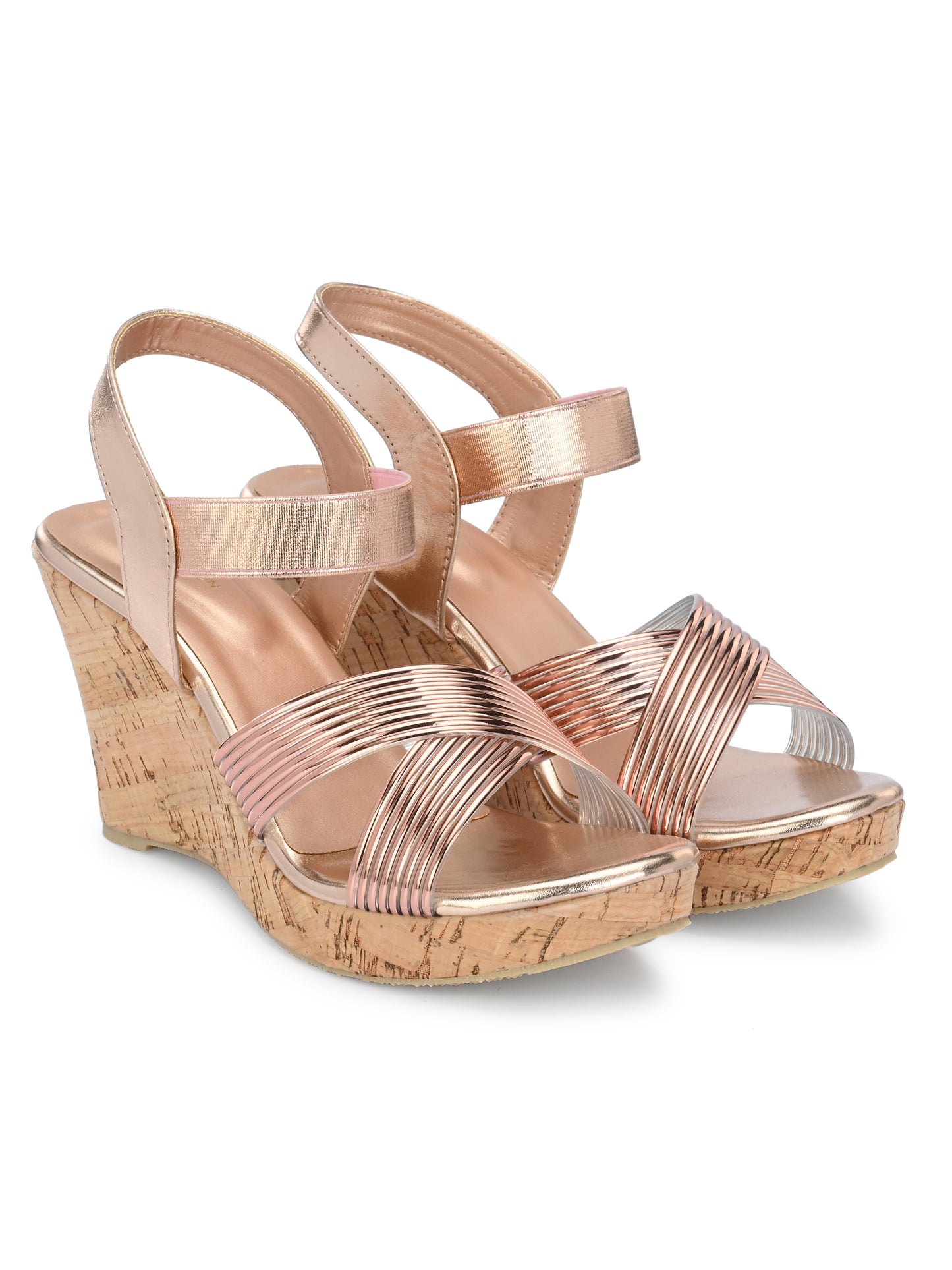 Women Copper Open Toe Wedge Heeled Sandals