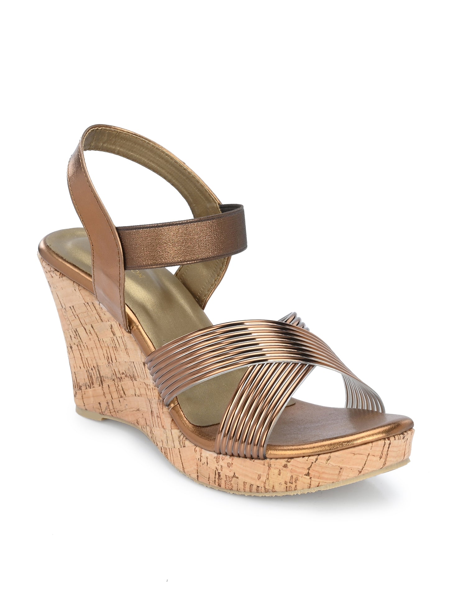 Women Copper Open Toe Wedge Heeled Sandals