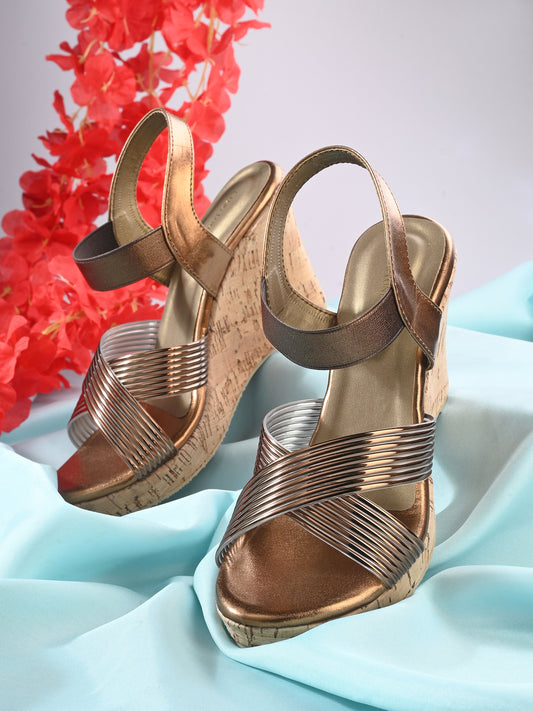 Women Copper Open Toe Wedge Heeled Sandals