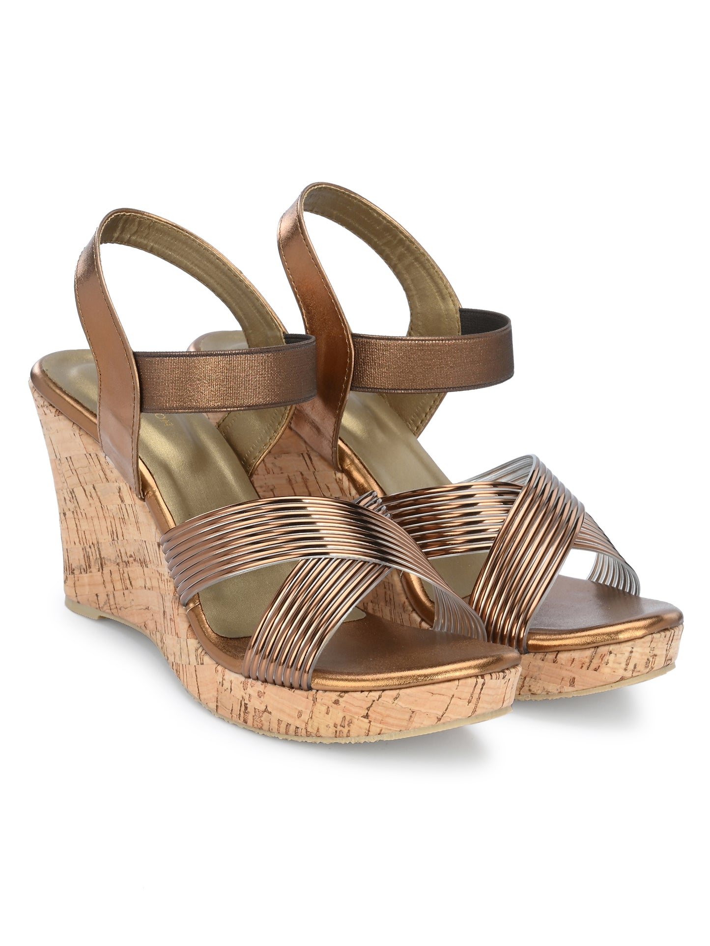 Women Copper Open Toe Wedge Heeled Sandals