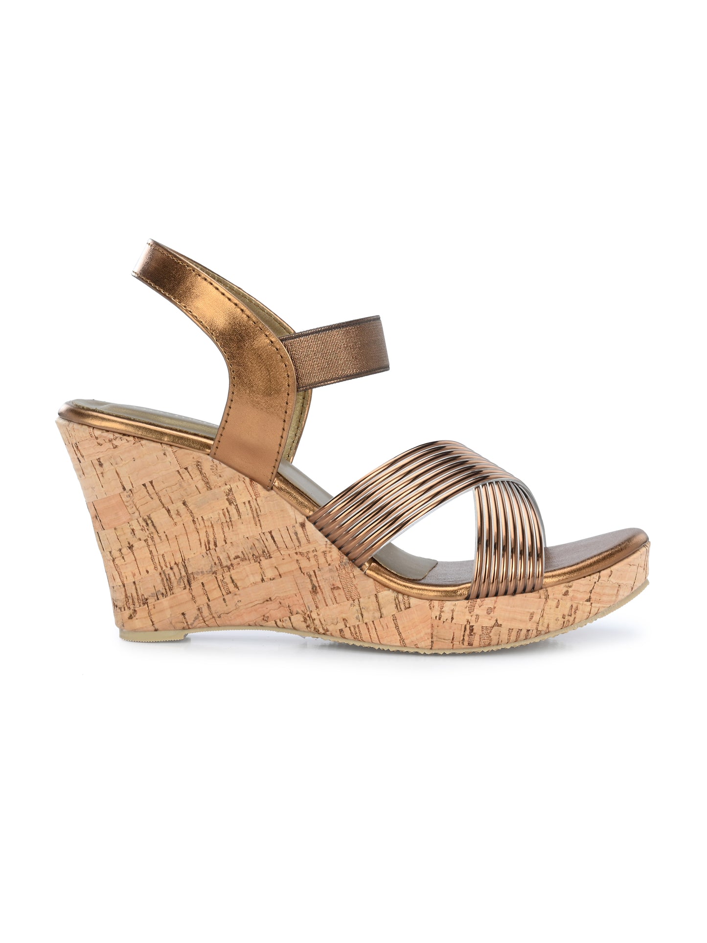 Women Copper Open Toe Wedge Heeled Sandals