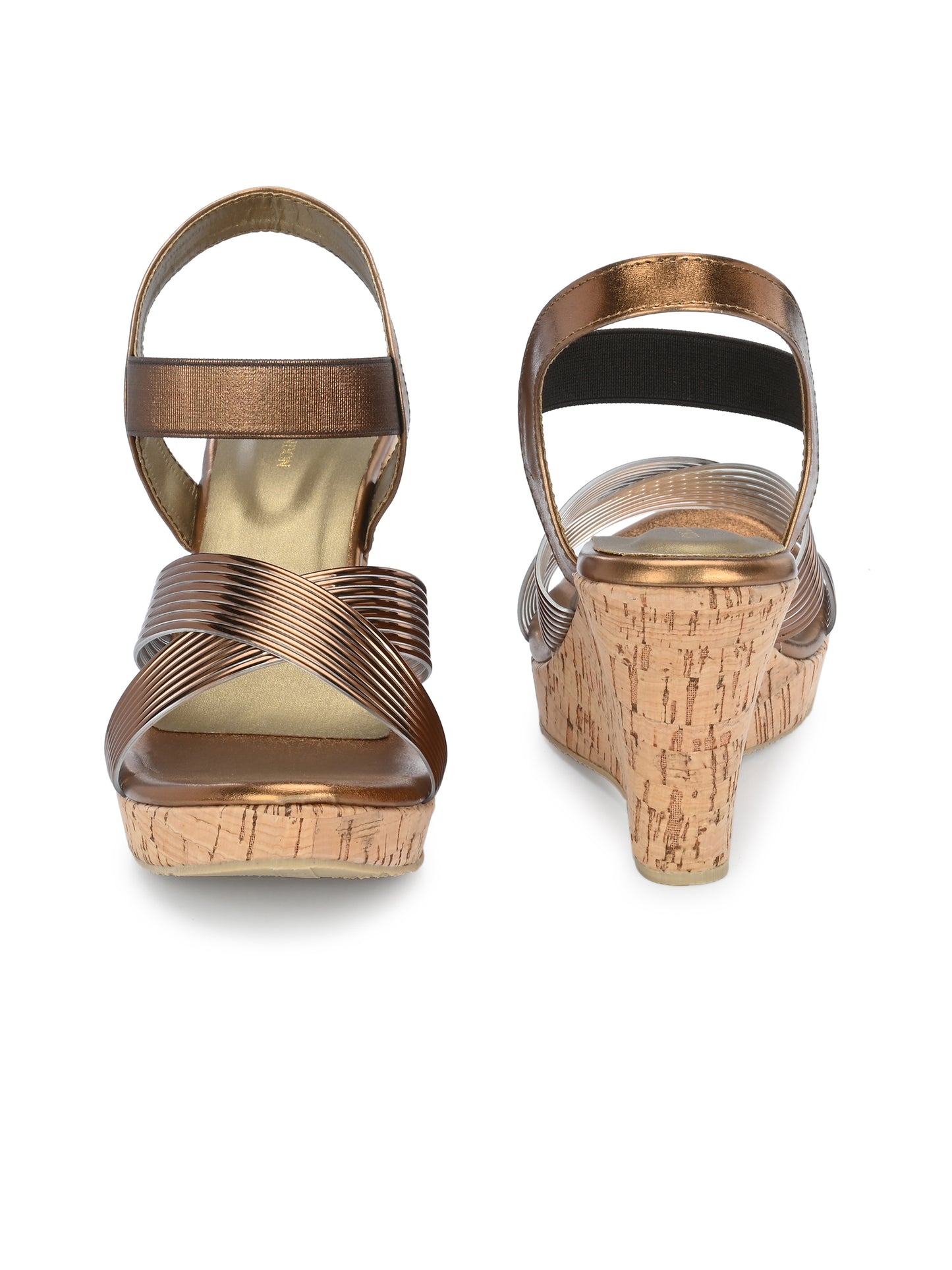 Women Copper Open Toe Wedge Heeled Sandals