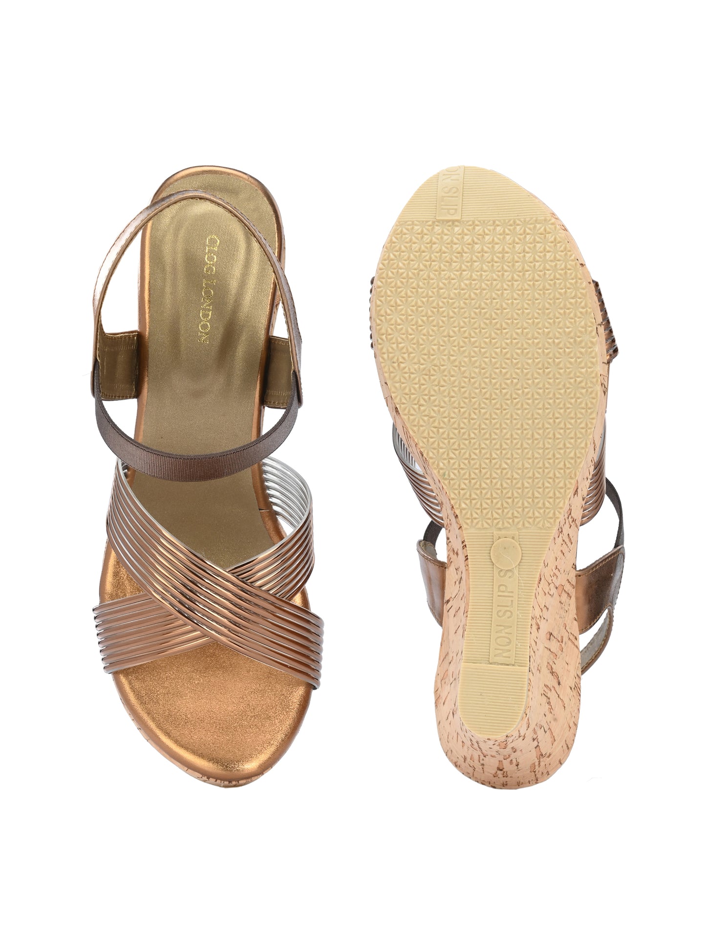 Women Copper Open Toe Wedge Heeled Sandals