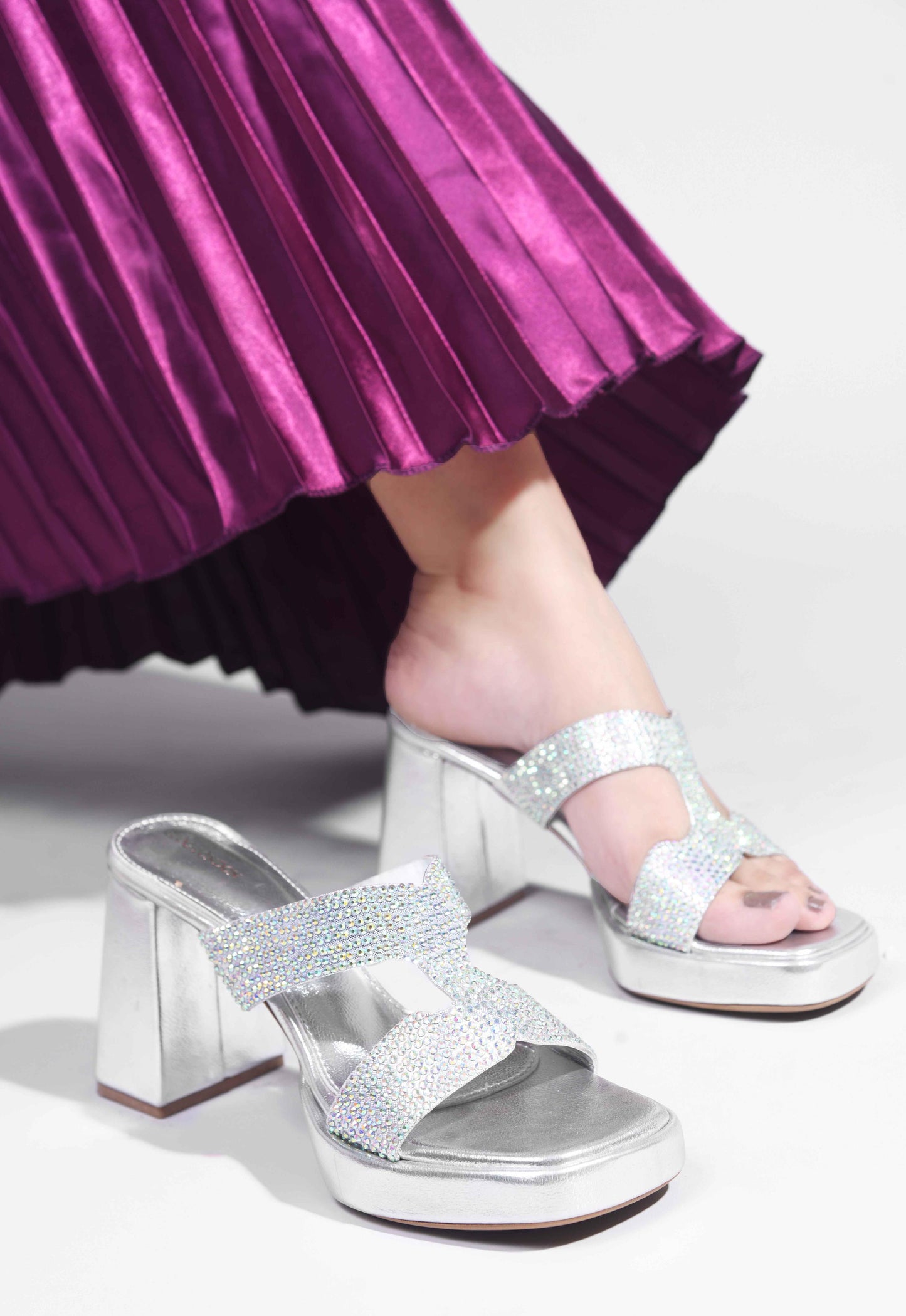 Women Silver Heeled Sandals