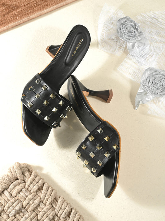Women Black Comfortable Heel Sandals