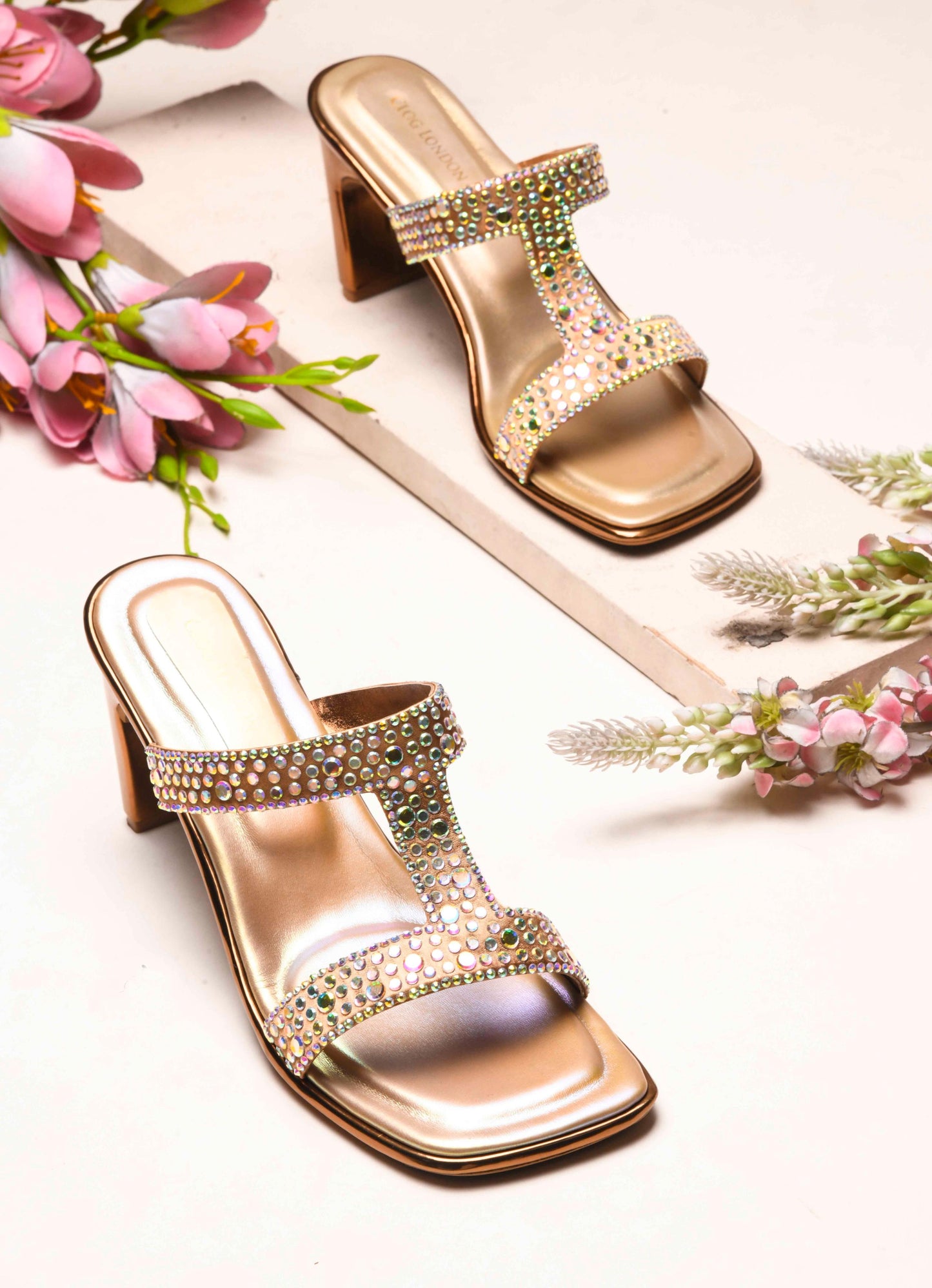 Women Copper Block Heels Sandals