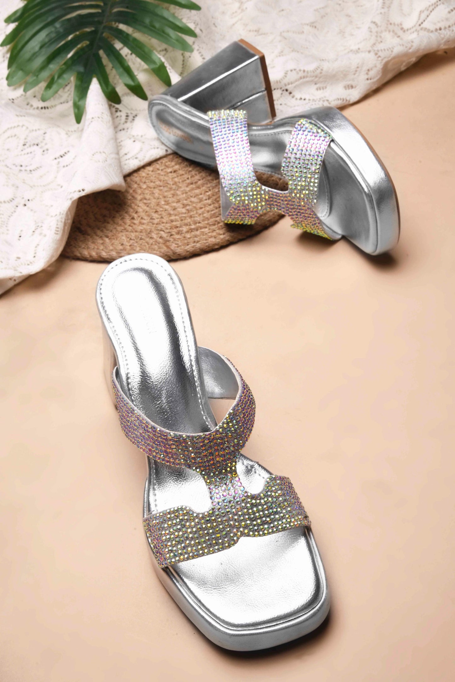 Women Silver Heeled Sandals
