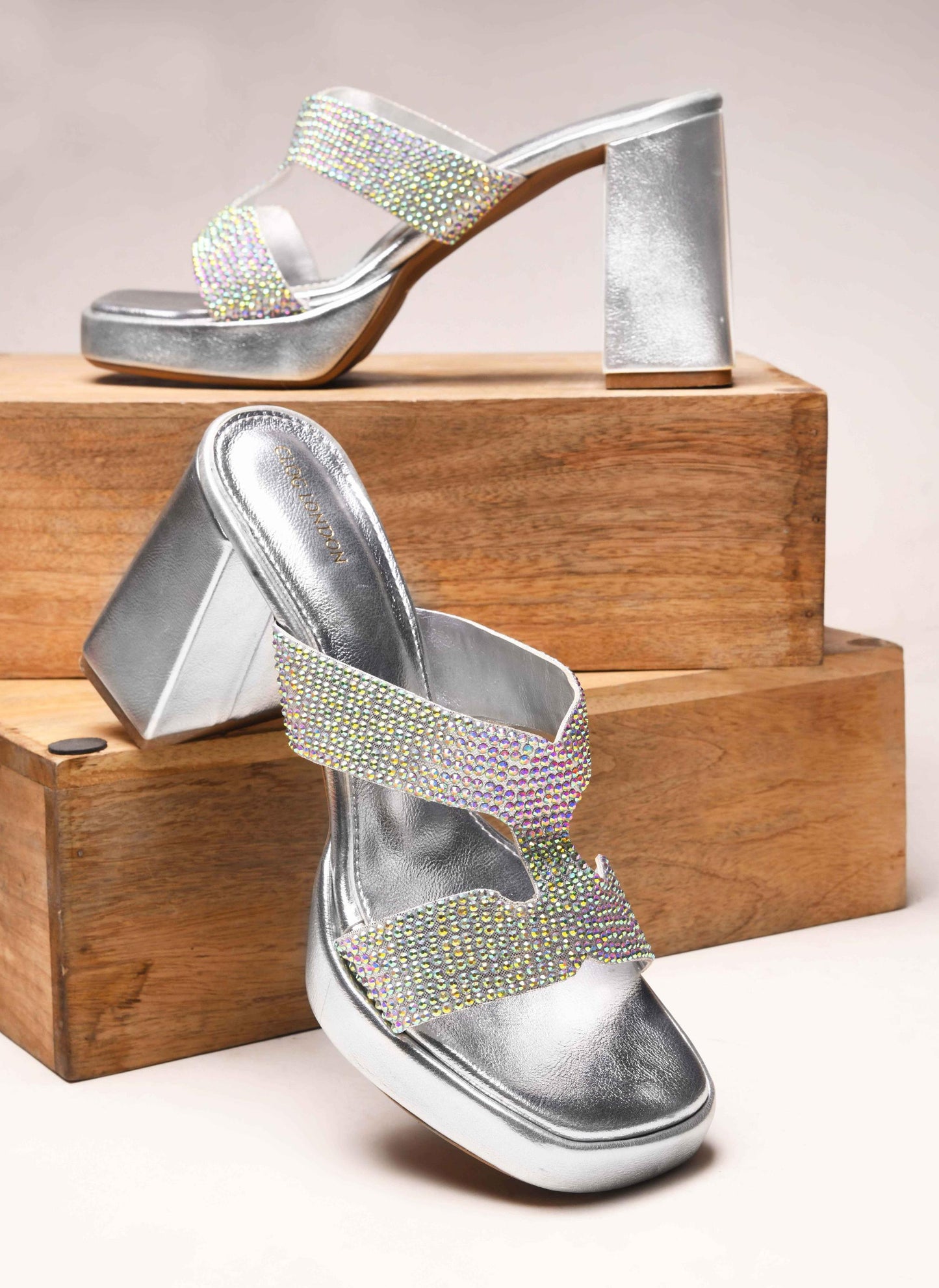 Women Silver Heeled Sandals