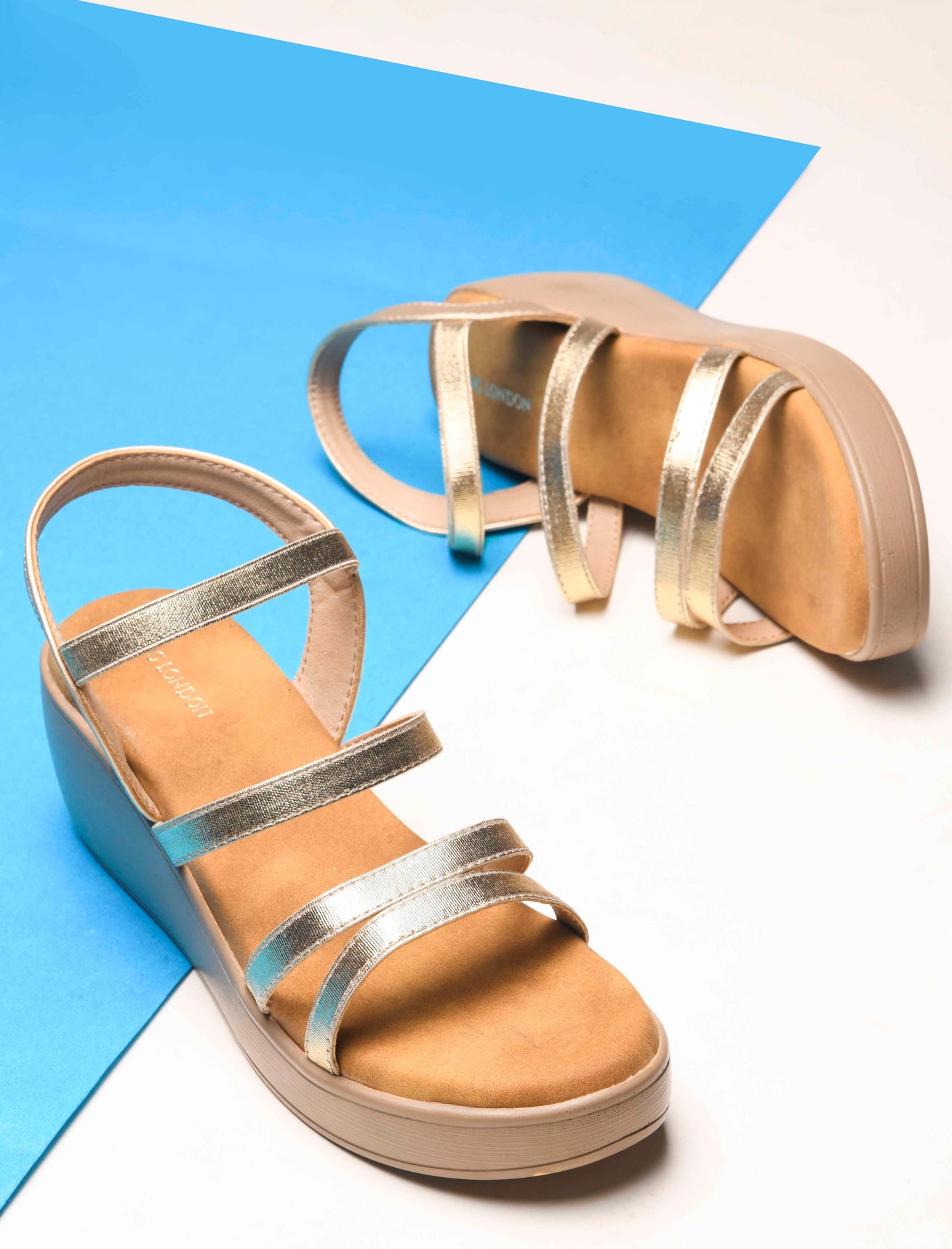Women Gold Wedges Heeled Sandals