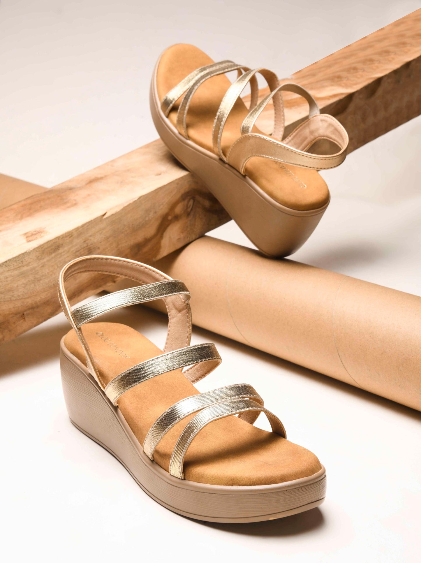 Women Gold Wedges Heeled Sandals