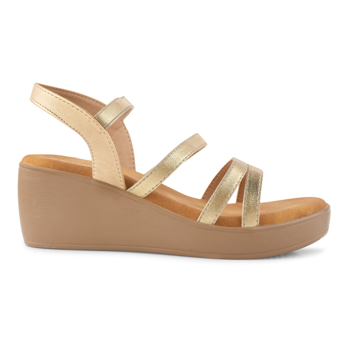 Women Gold Wedges Heeled Sandals