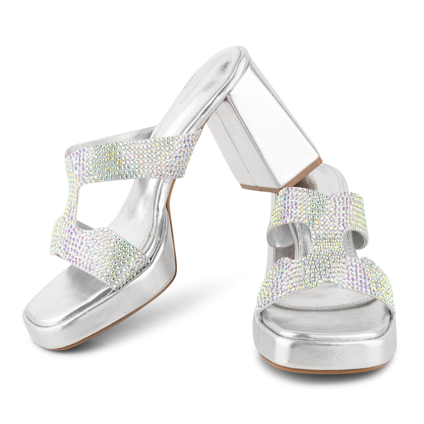 Women Silver Heeled Sandals