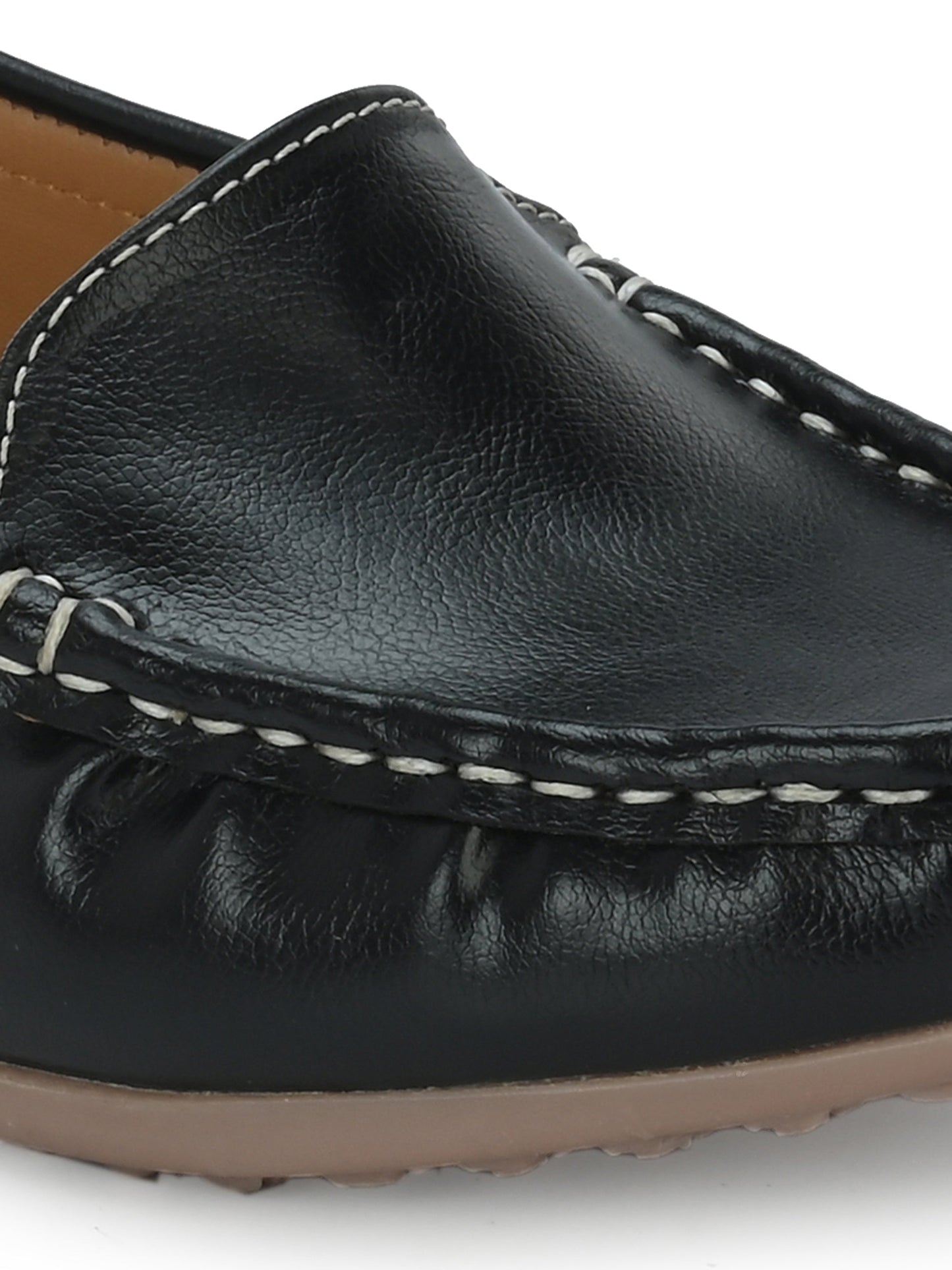 Women Black Ballerinas Textured Round Toe Loafers