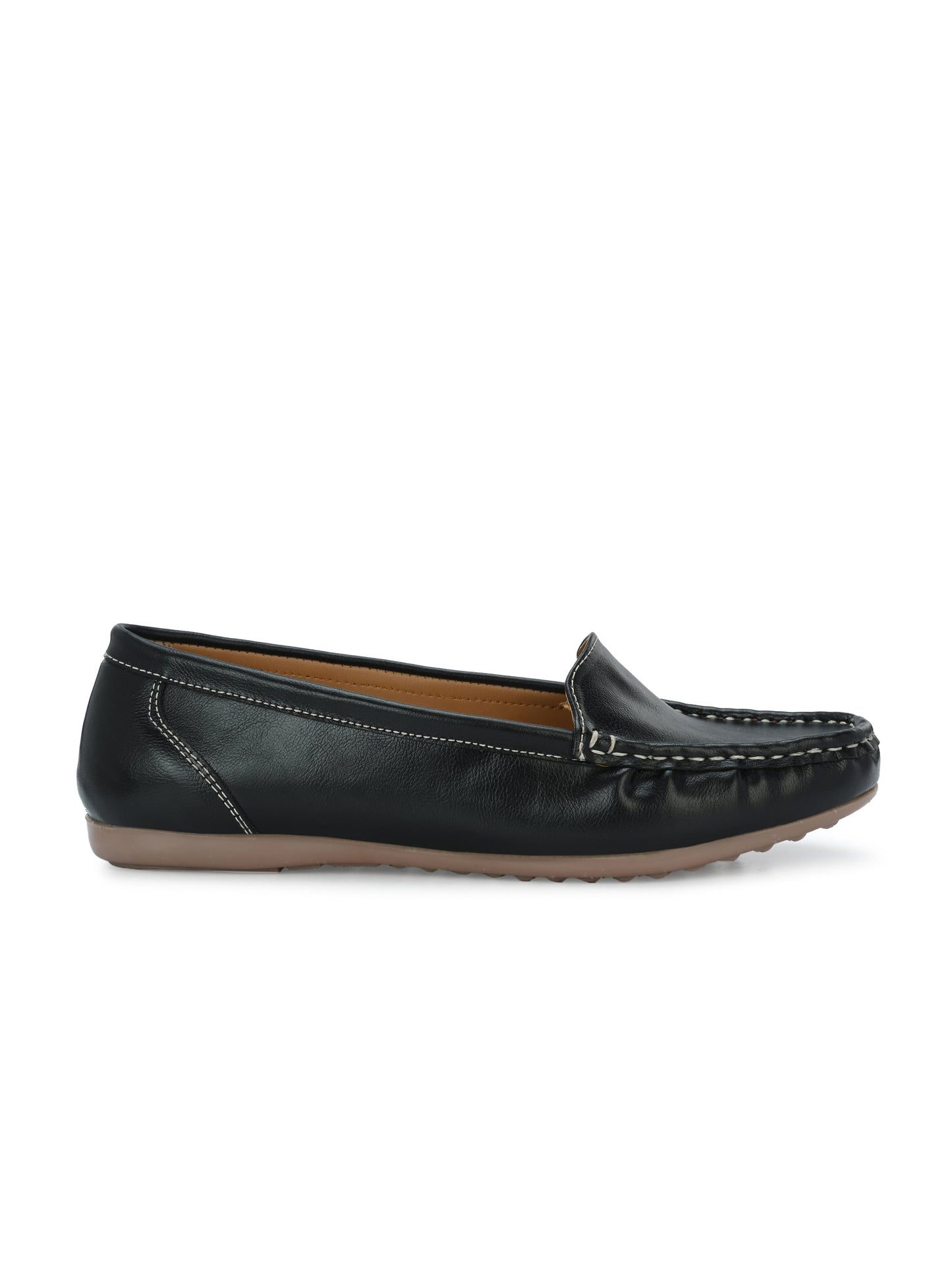 Women Black Ballerinas Textured Round Toe Loafers