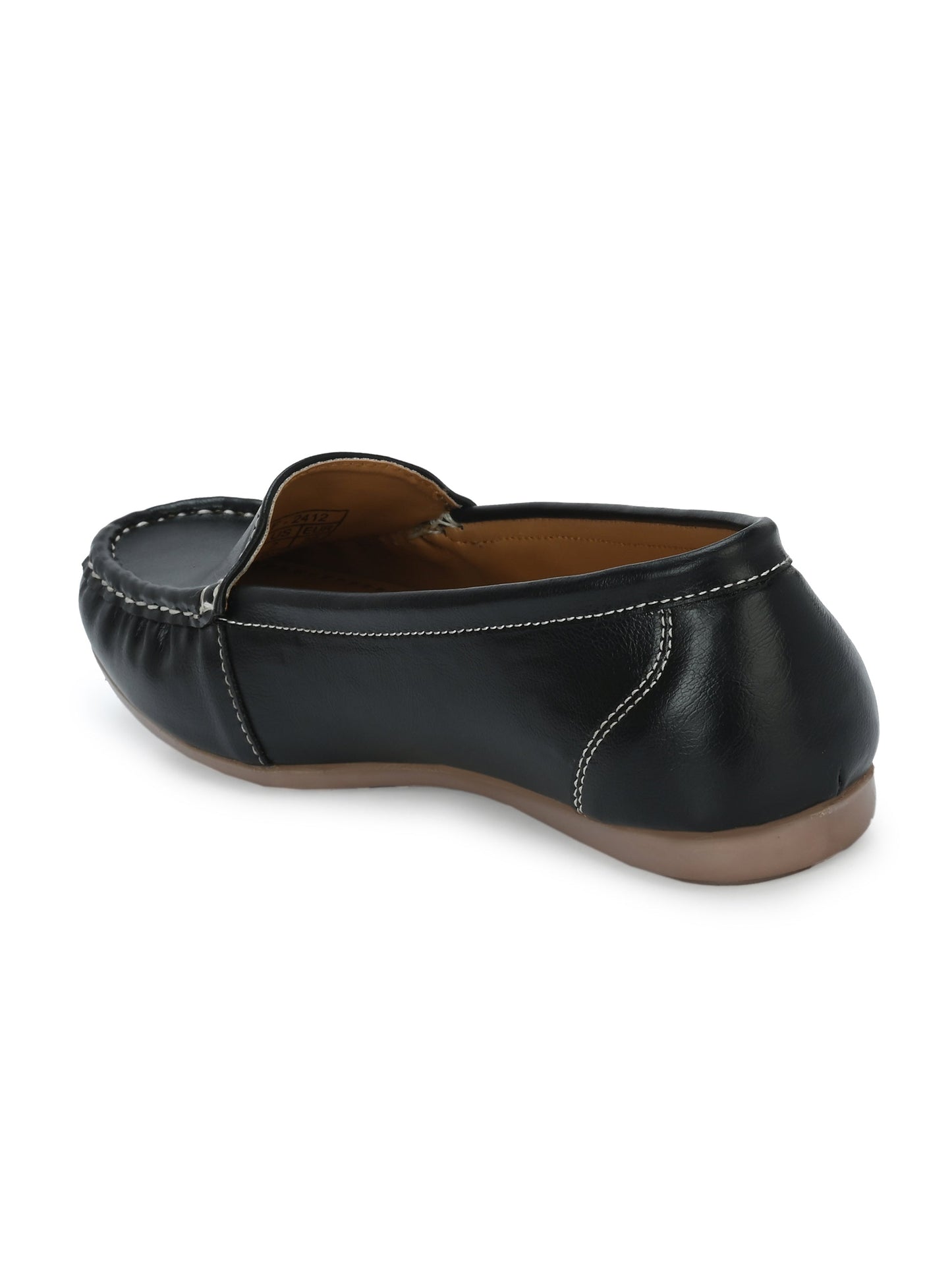 Women Black Ballerinas Textured Round Toe Loafers