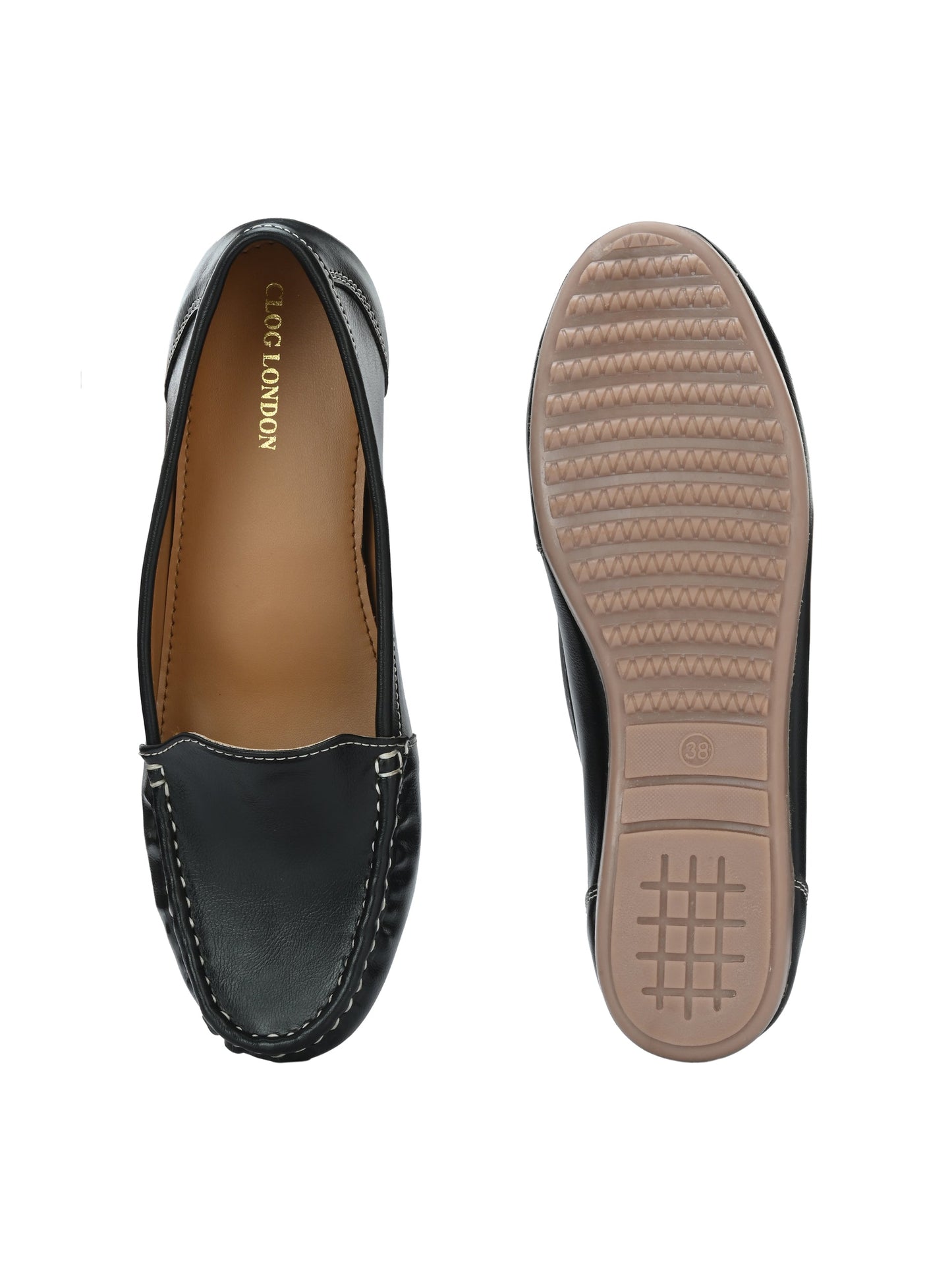 Women Black Ballerinas Textured Round Toe Loafers