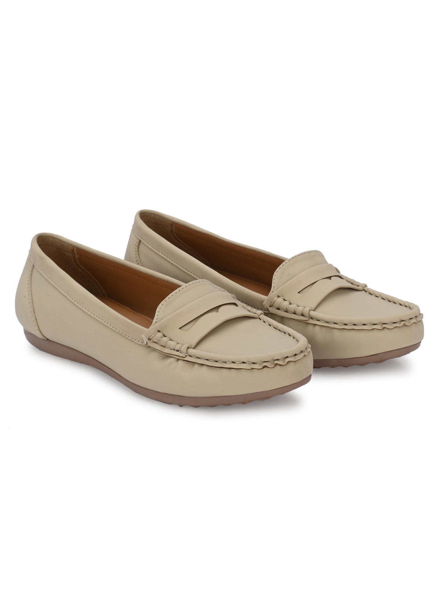 Women Off-White Ballerinas Textured Round Toe Loafers