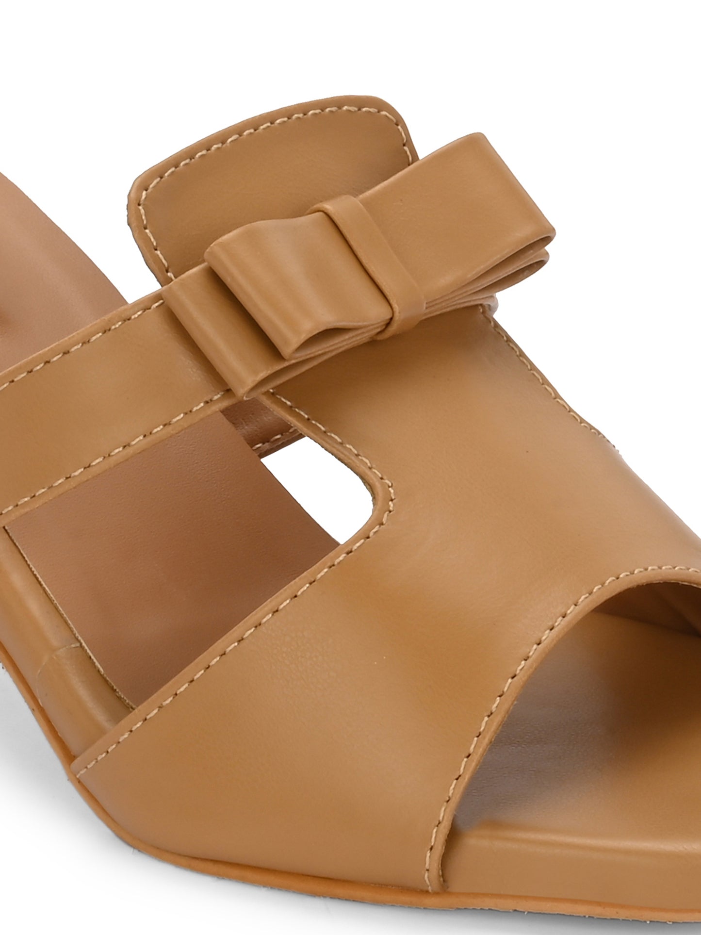 Women Tan Square Toe Block Heels