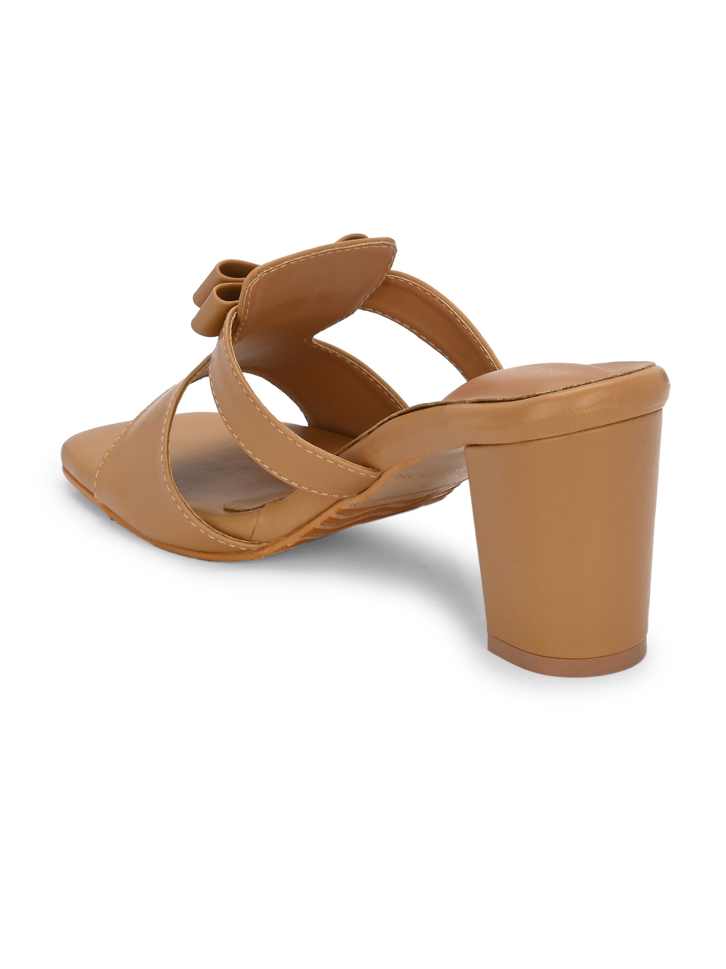 Women Tan Square Toe Block Heels