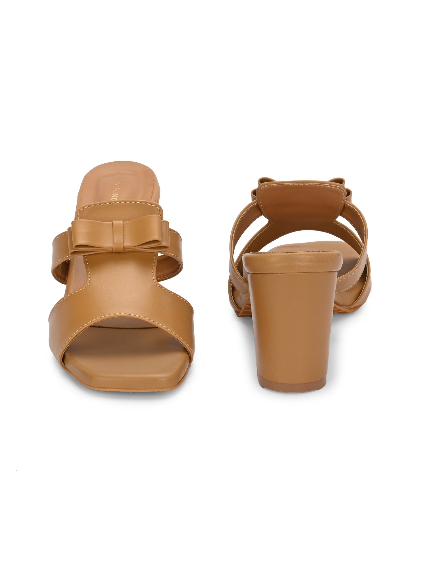 Women Tan Square Toe Block Heels