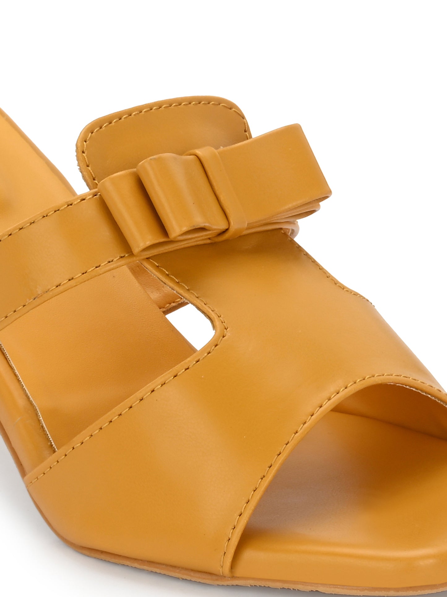 Women Tan Square Toe Block Heels