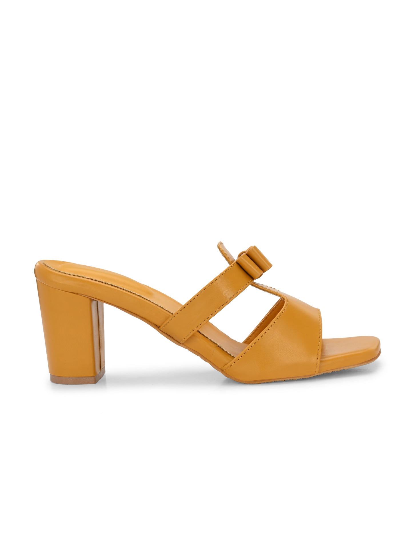Women Tan Square Toe Block Heels