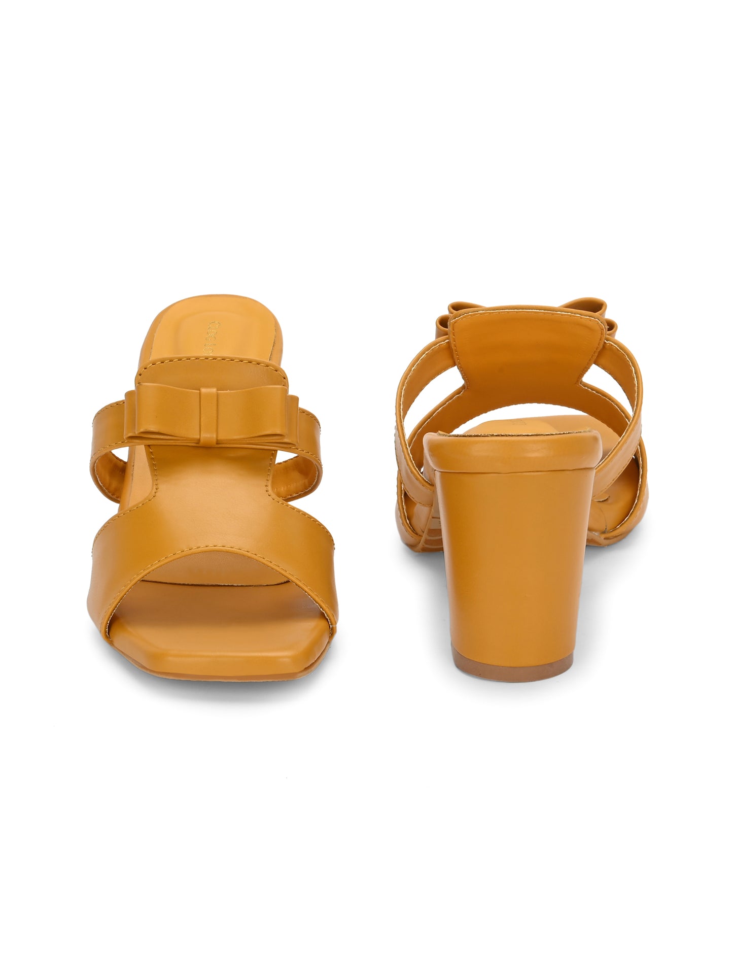 Women Tan Square Toe Block Heels