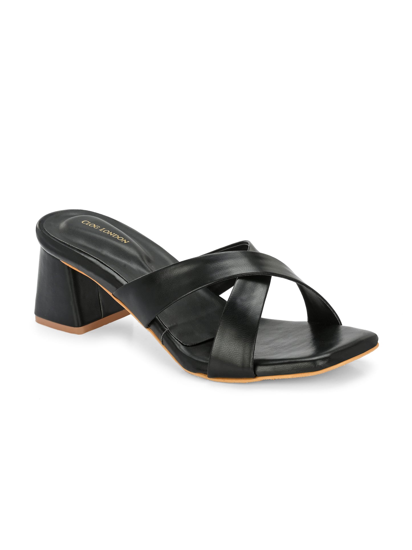 Women Black Cross Strap Heels Sandals