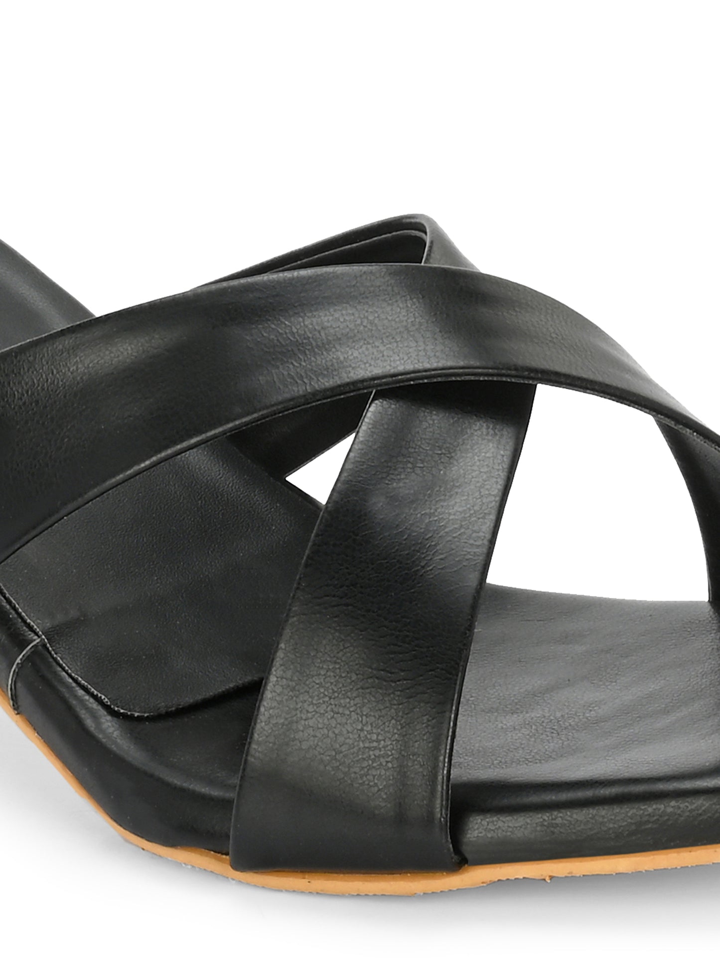 Women Black Cross Strap Heels Sandals