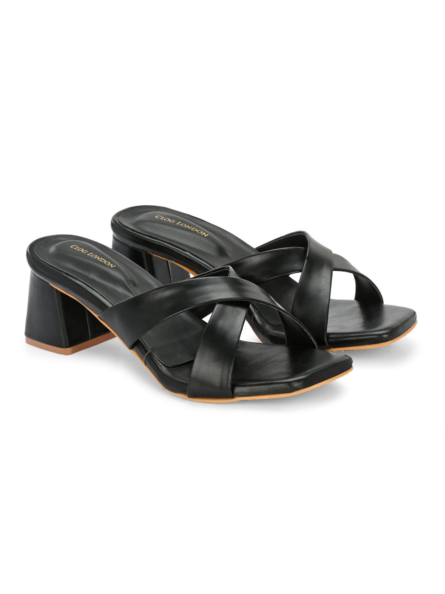 Women Black Cross Strap Heels Sandals