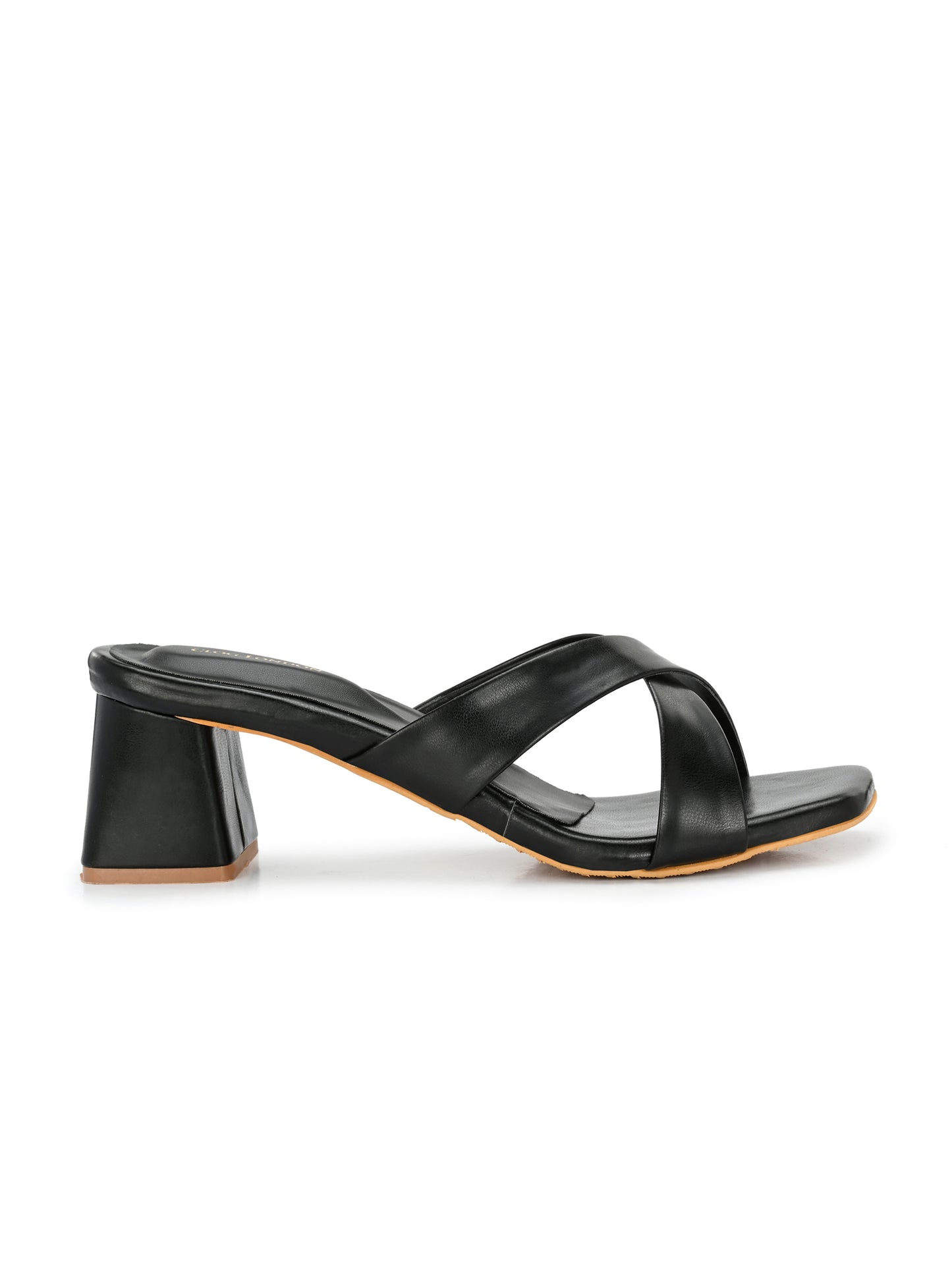 Women Black Cross Strap Heels Sandals