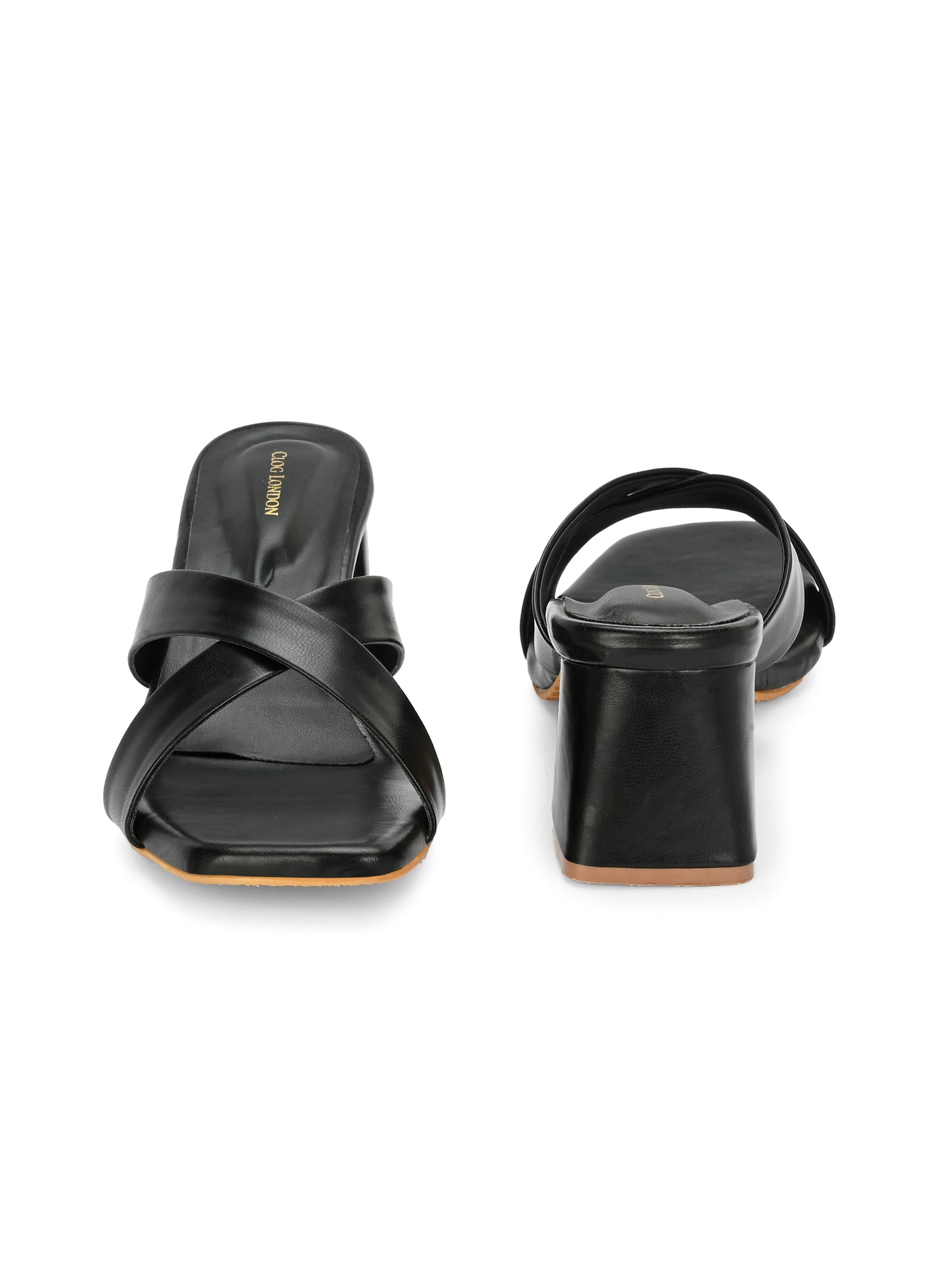 Women Black Cross Strap Heels Sandals