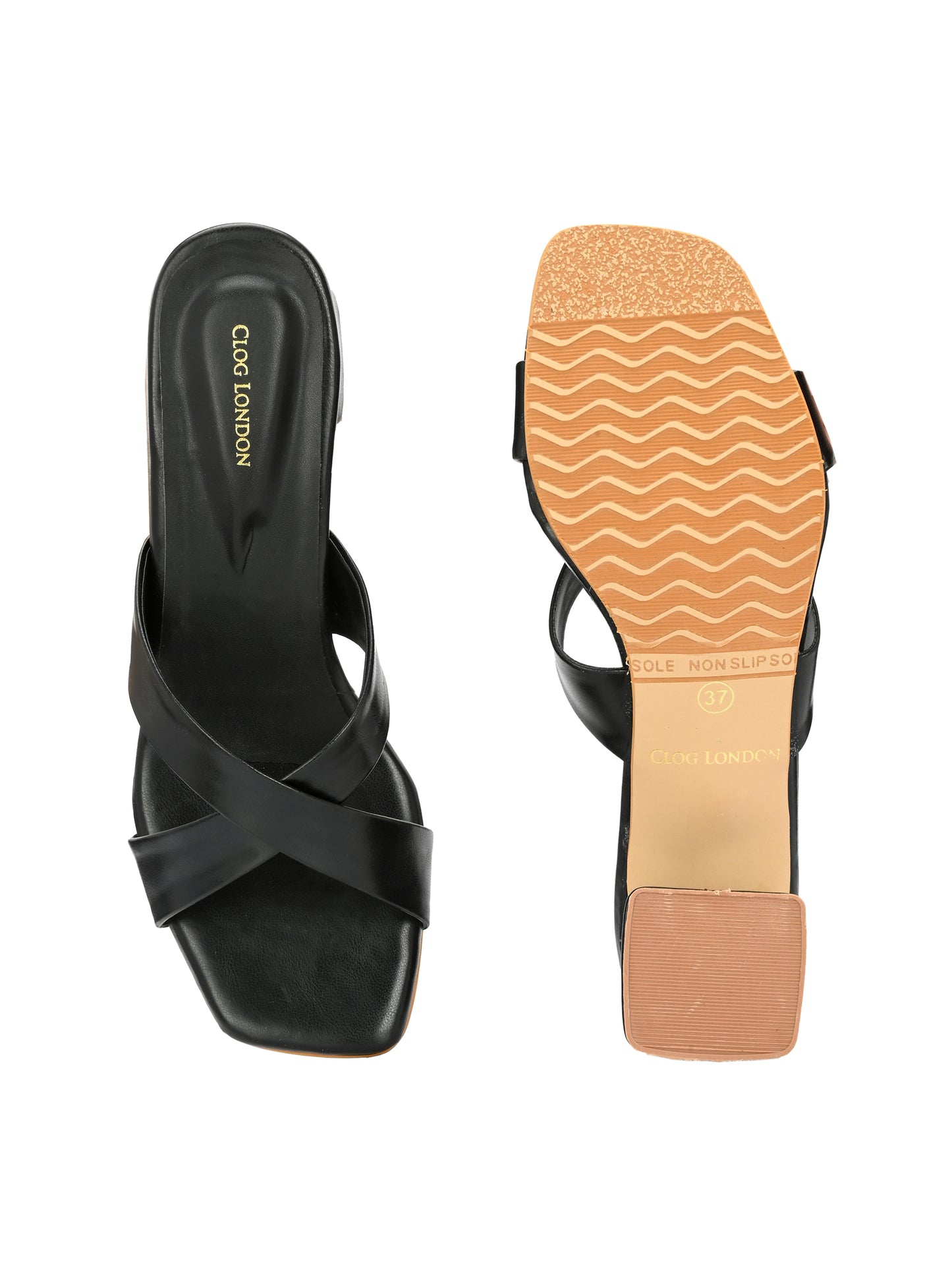 Women Black Cross Strap Heels Sandals