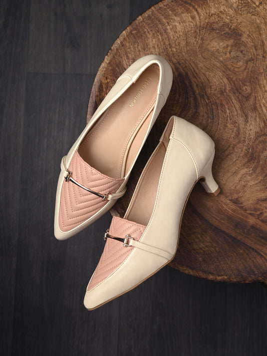 Women Off-White Kitten Pumps Heel Sandals