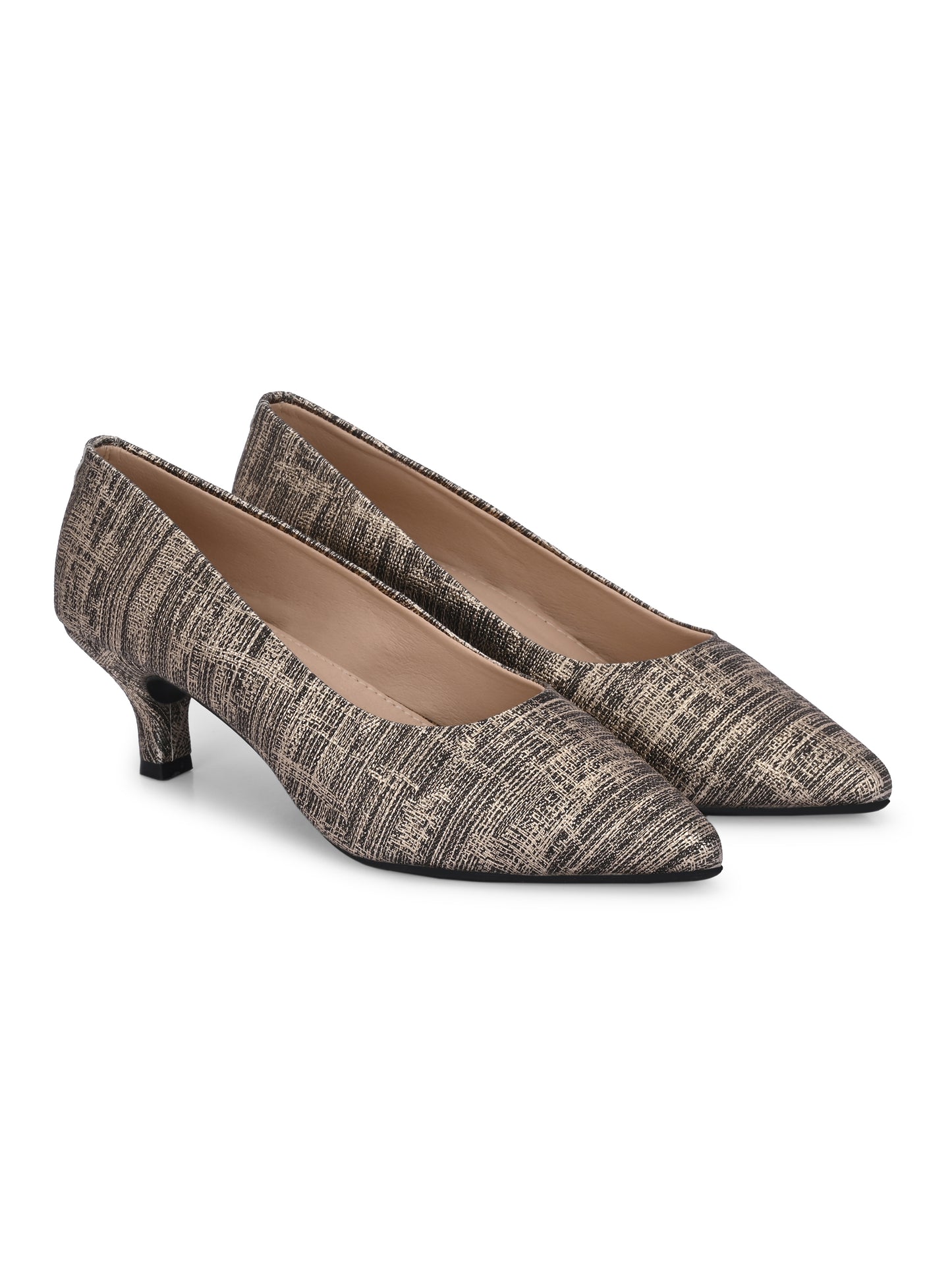 Women Pumps Copper Printed Pointed Toe Block Heeled Sandals