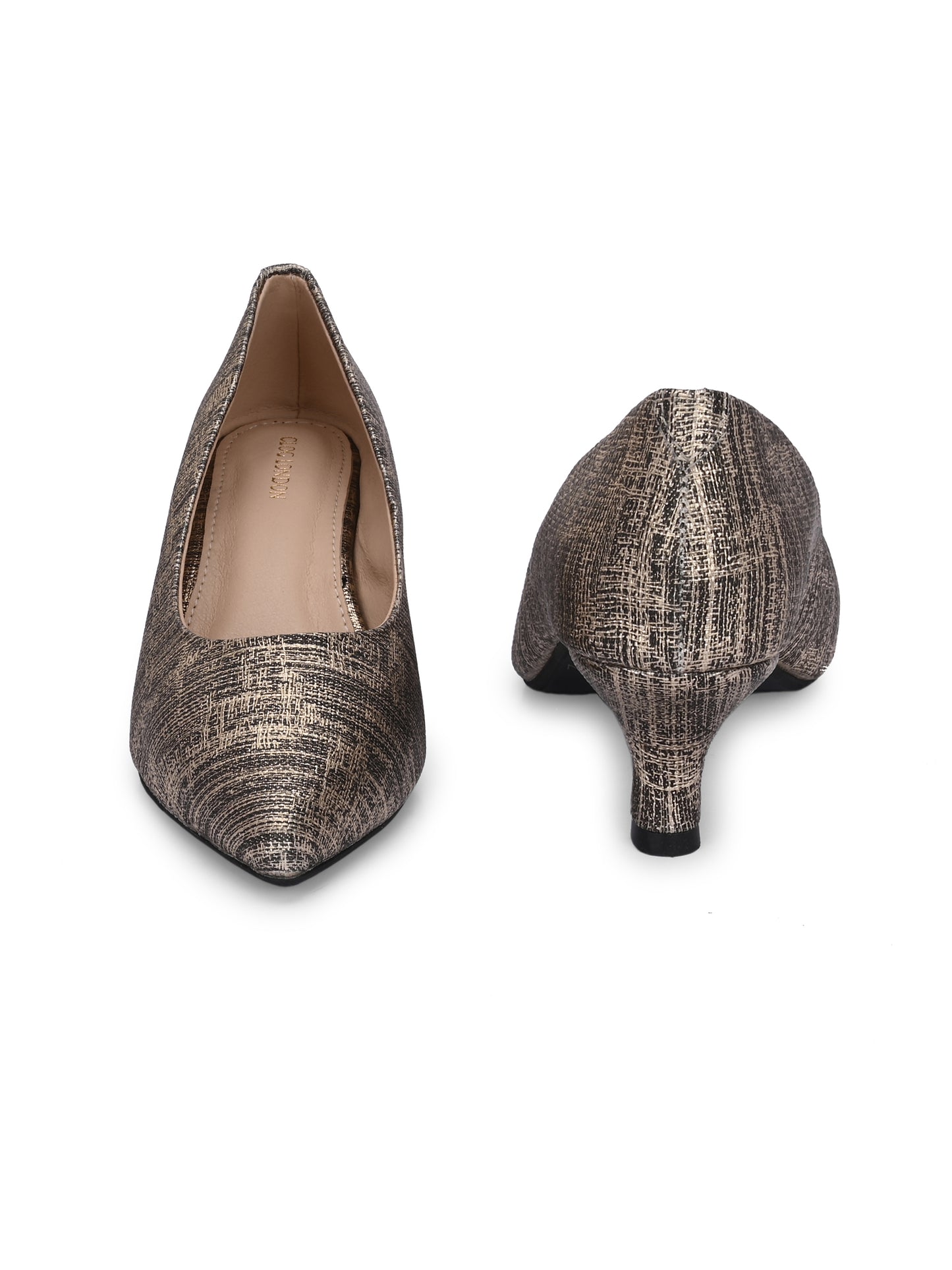 Women Pumps Copper Printed Pointed Toe Block Heeled Sandals