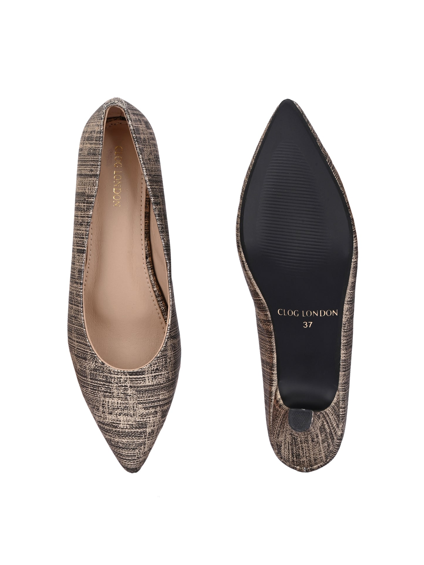 Women Pumps Copper Printed Pointed Toe Block Heeled Sandals