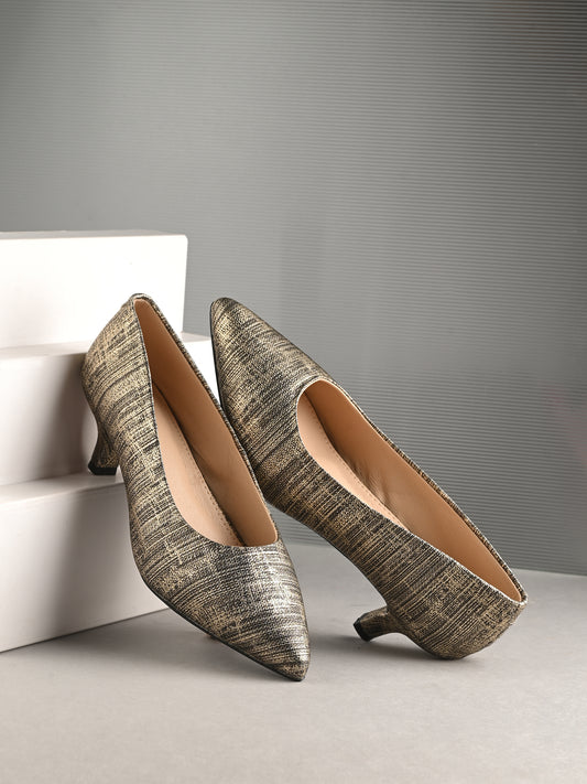 Women Pumps Copper Printed Pointed Toe Block Heeled Sandals