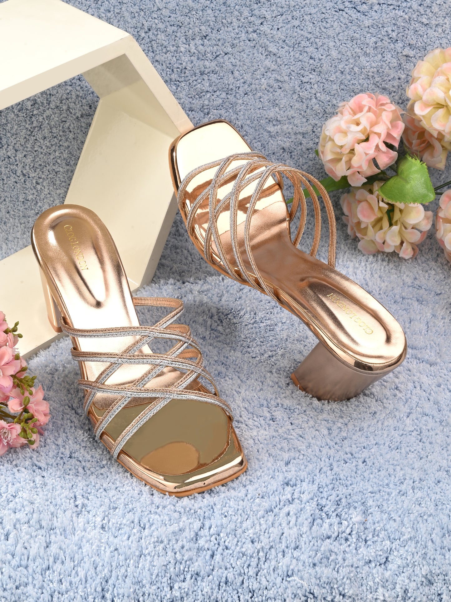 Women Glosy black Heels Sandals