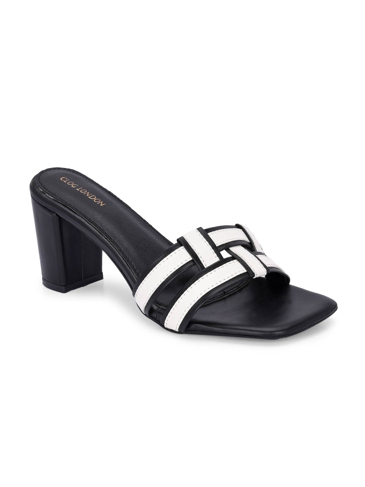 Women Black & White Slim Heels Sandals