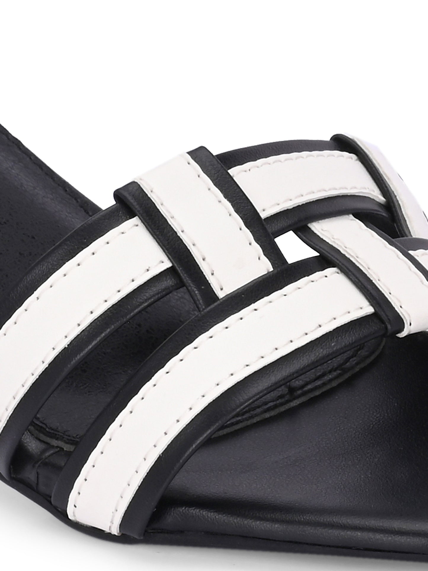 Women Black & White Slim Heels Sandals