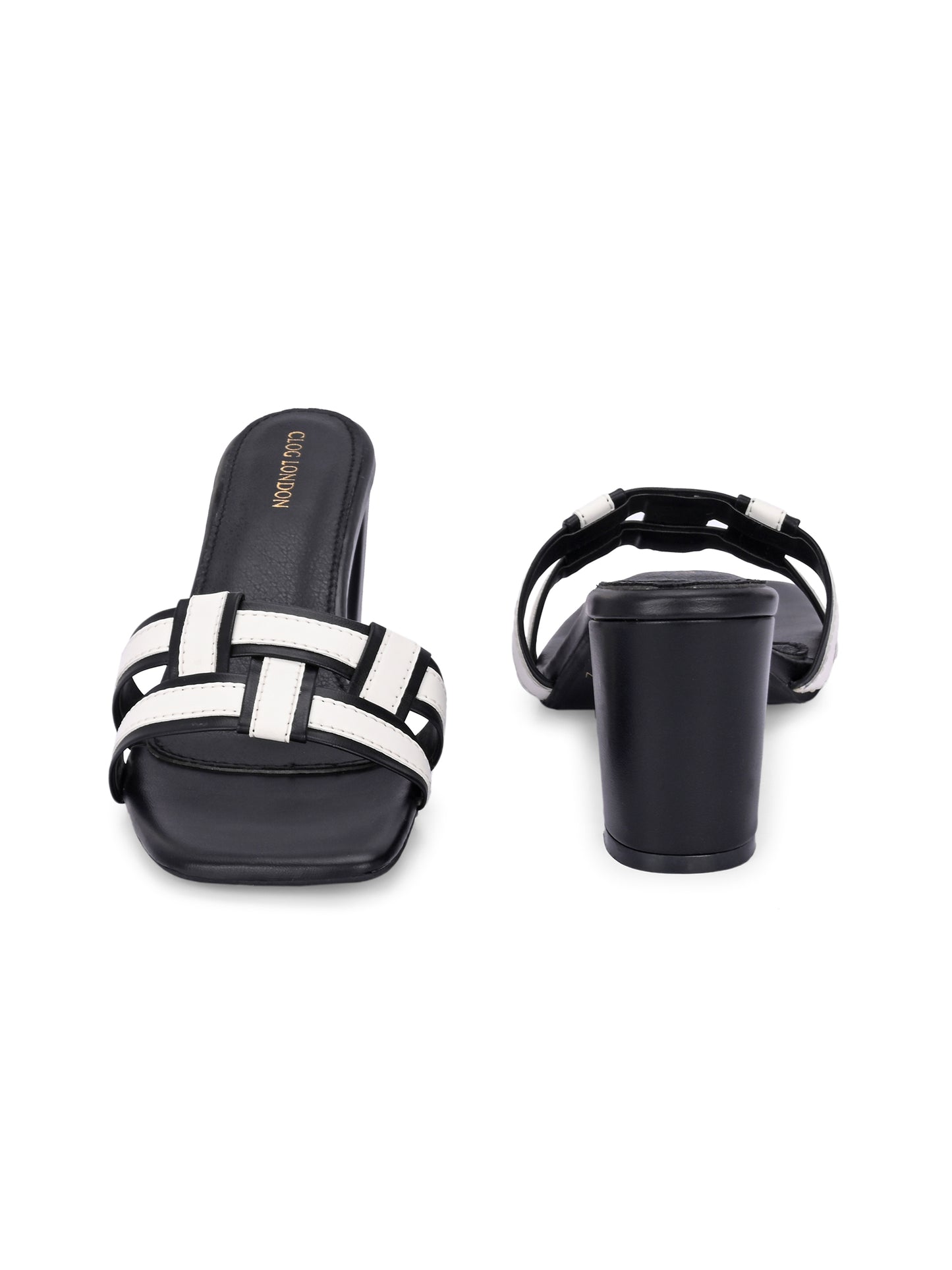 Women Black & White Slim Heels Sandals